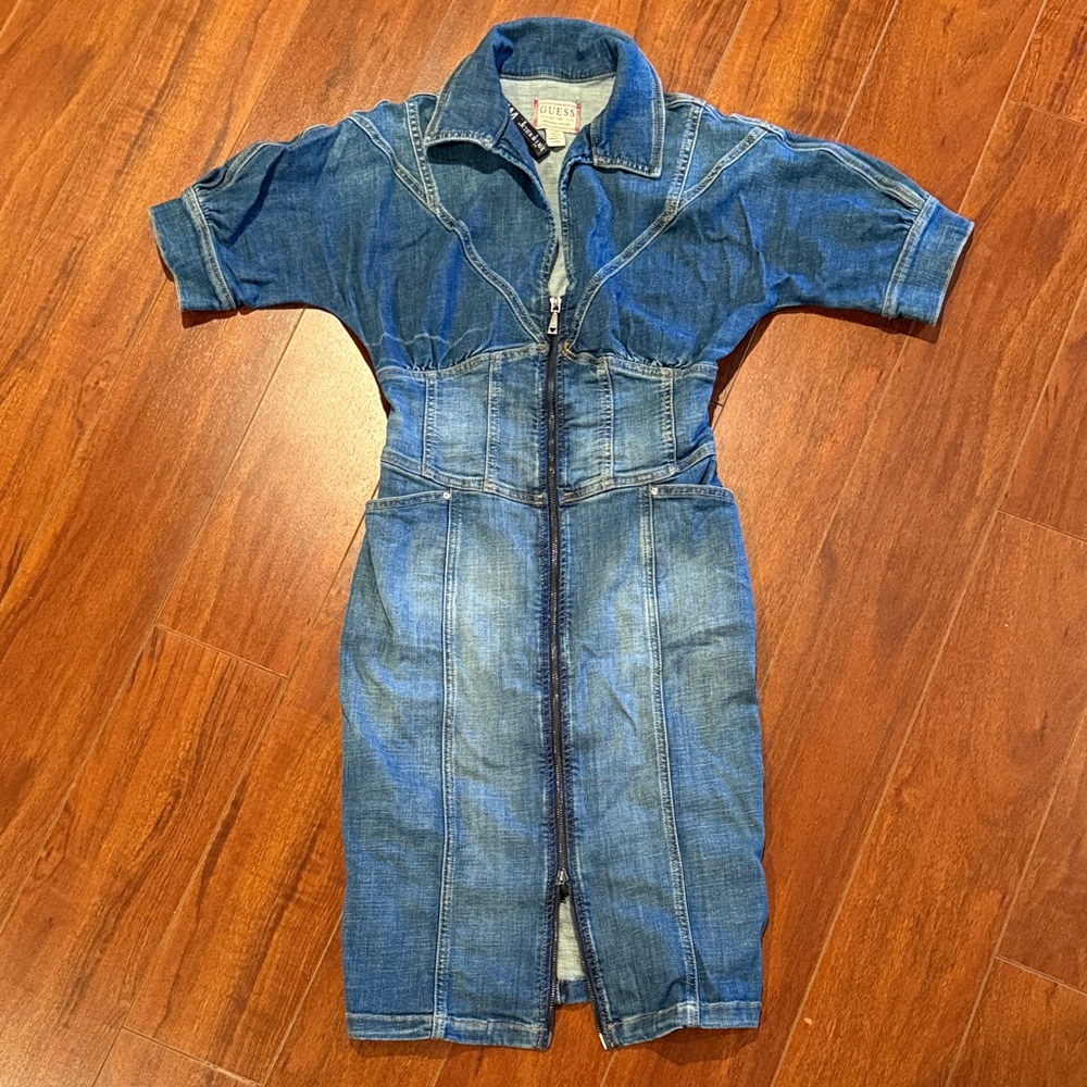 Guess Blue Denim Midi Dress